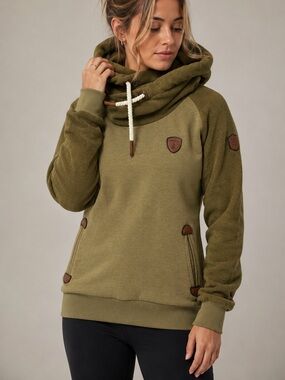Wanakome Olive Green Hooded Pullover with Leather Shield Patch